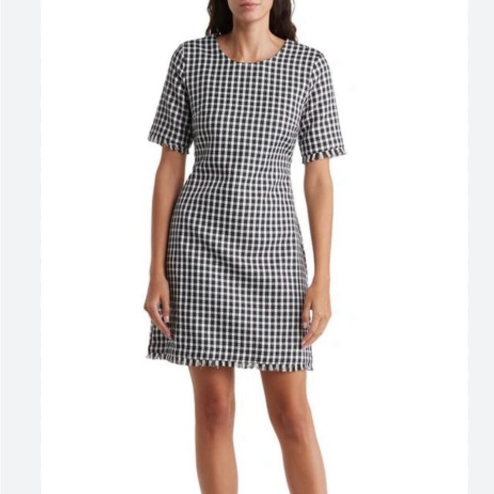 NWOT Tahari ASL Houndstooth Short Sleeve Sheath dress in black and white